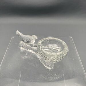 VINTAGE MOSSER CLEAR GLASS BIRD ON A BRANCH WITH NEST SALT DIP